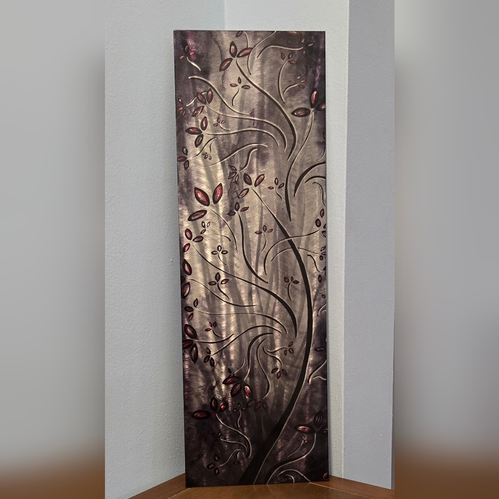 Elegant Black, Red & Silver Metal Wall Art Decor -‎ NEW